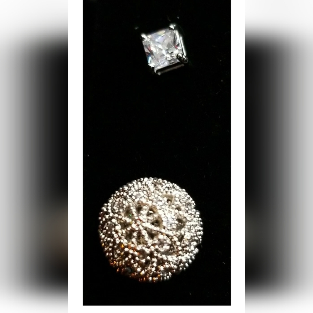 ORROUS & CO 18k White Gold Plated Cubic Zirconia Princess Ball Studs Reversible - Picture 2 of 8